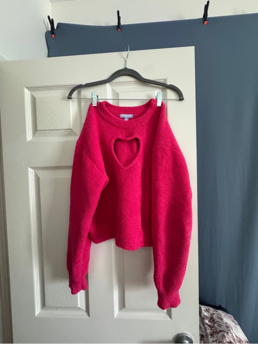 Heart Cutout Crewneck Sweater in Hot Pink - Unknown Brand